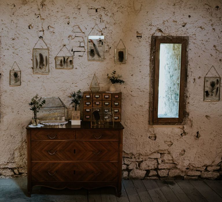 Vintage Dresser Wedding Decor | Chic Rustic French Wedding at Le Morimont Styled by Féelicité | Photography by Chloe