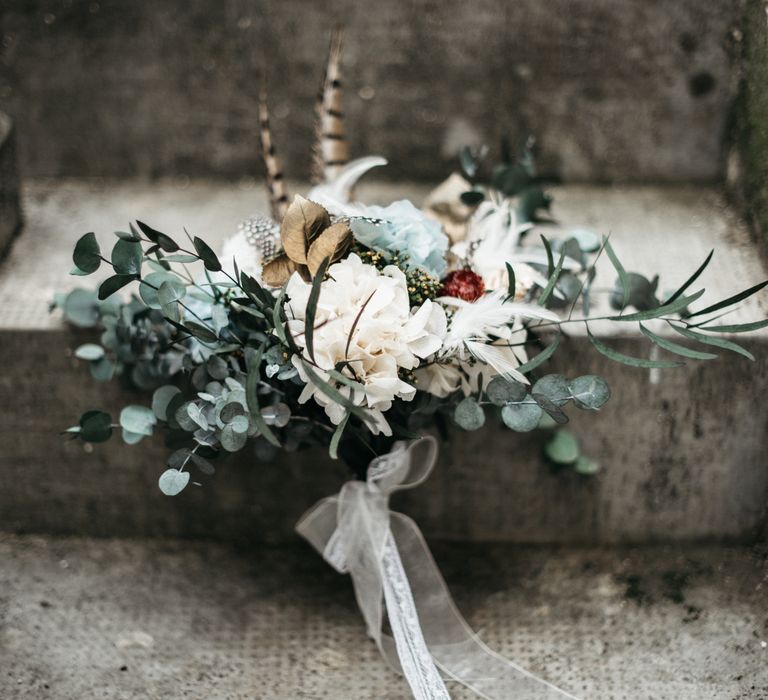 Autumnal Wedding Bouquet With Feathers