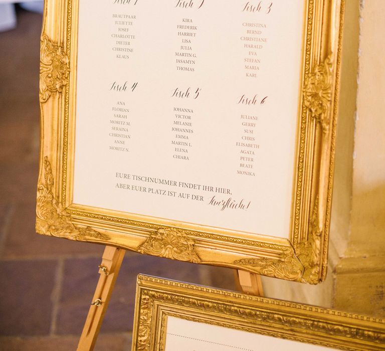 Ornate Gold Guilt Frame Wedding Breakfast Table Plan