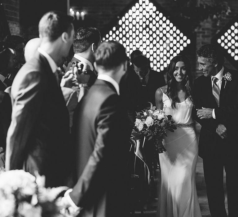 Shustoke Farm Barn Wedding Ceremony | Bride in Martina Liana Bridal Gown from Coco and Kate | Groom in Reiss Bespoke Tailoring Suit | Alex Tenters Photography