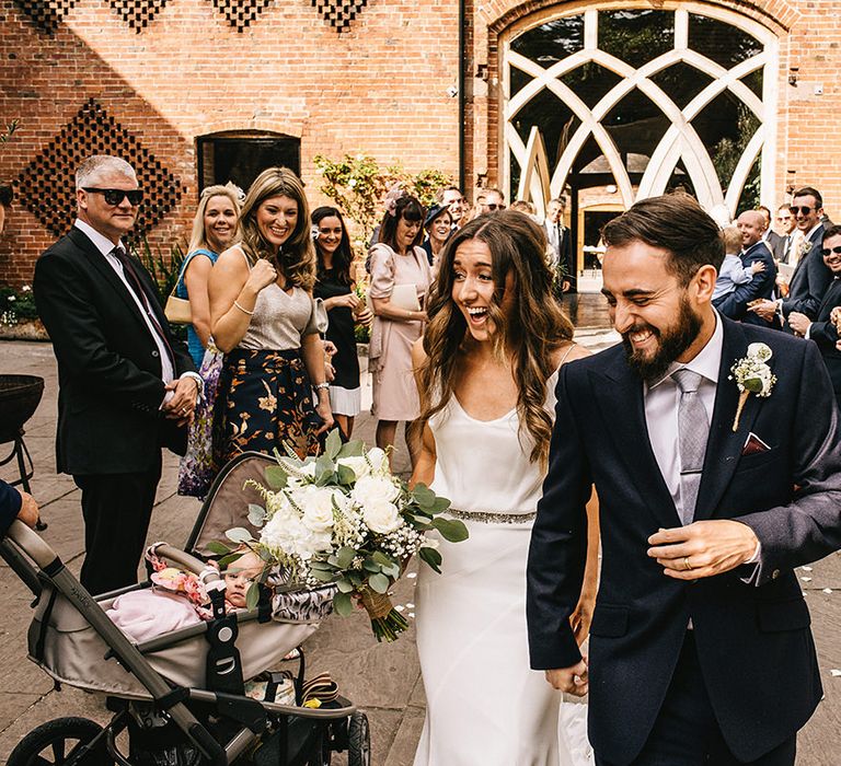 Shustoke Farm Barn Wedding | Bride in Martina Liana Bridal Gown from Coco and Kate | Groom in Reiss Bespoke Tailoring Suit | Alex Tenters Photography