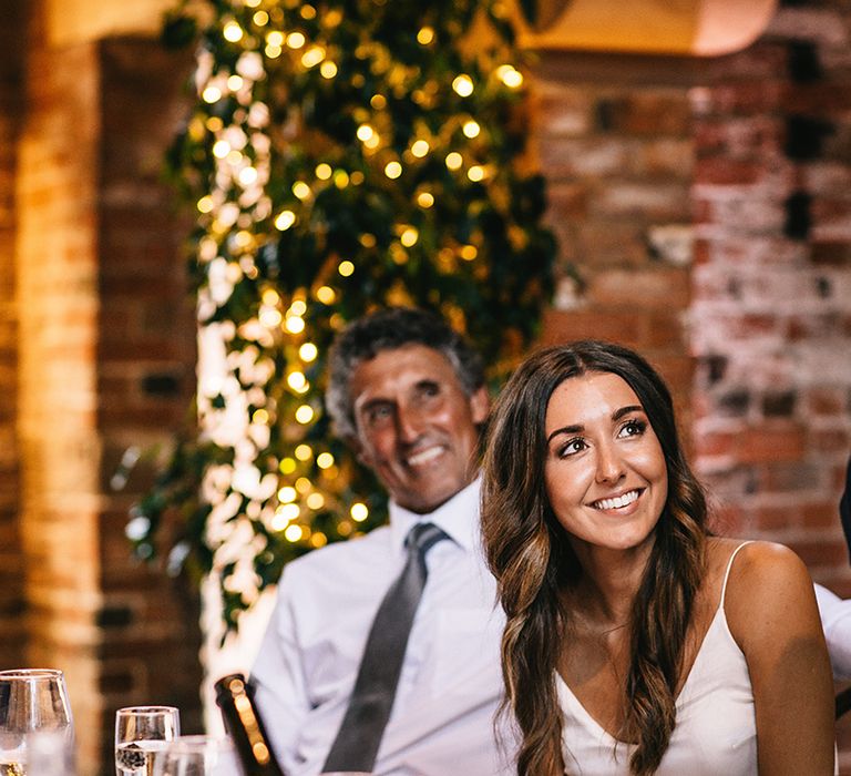 Shustoke Farm Barn Wedding Reception Speeches | Bride in Martina Liana Bridal Gown from Coco and Kate | Alex Tenters Photography