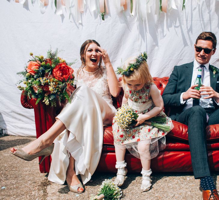 Bride in David Fielden Wedding Dress, Groom in Reiss Suit & Flower Girl in Liberty Print Dress