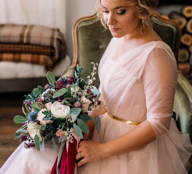 Bride in Bespoke Pink Tulle Gown