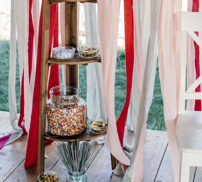 Confetti Stepladder Bar with Ribbon Backdrop