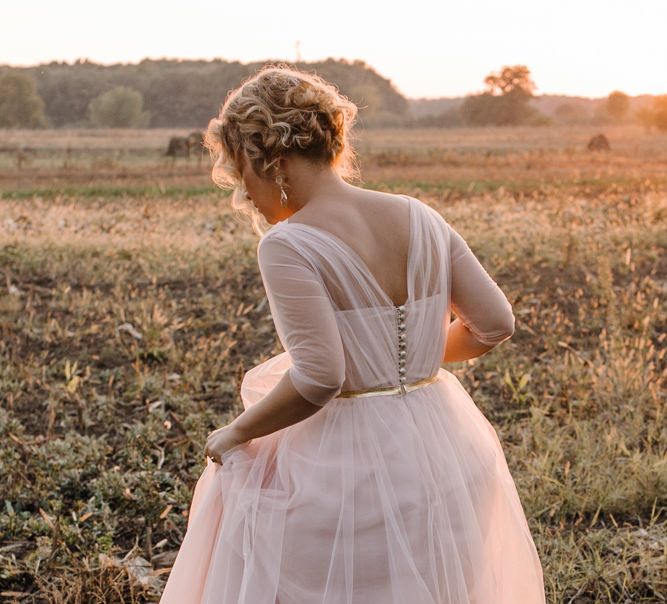 Bride in Bespoke Pink Tulle Gown