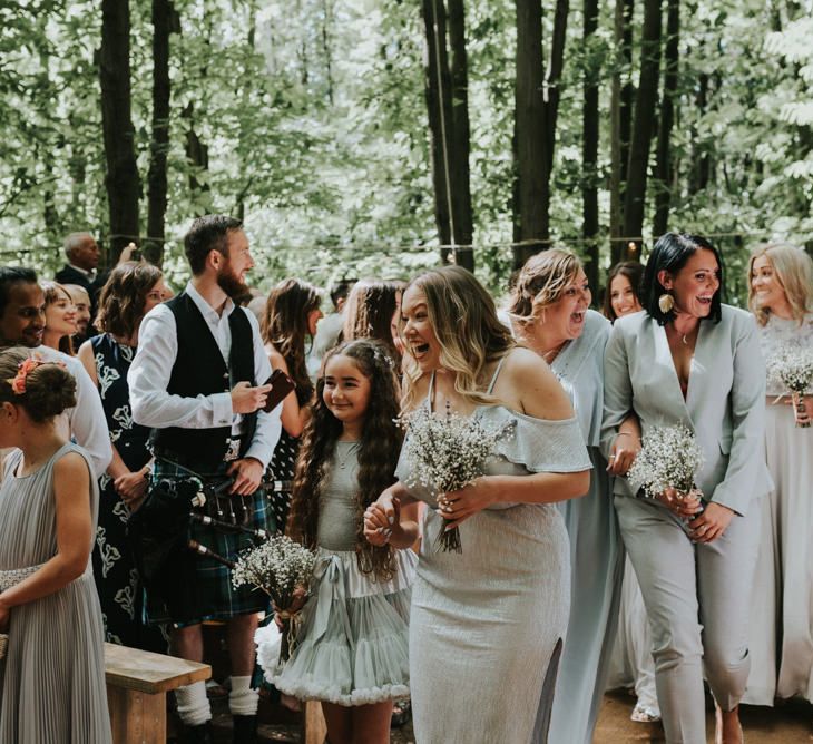 Wedding Ceremony | Bridesmaid Entrance in Different Outfits | Outdoor Woodland Wedding at The Dreys in Kent | Fern Edwards Photography