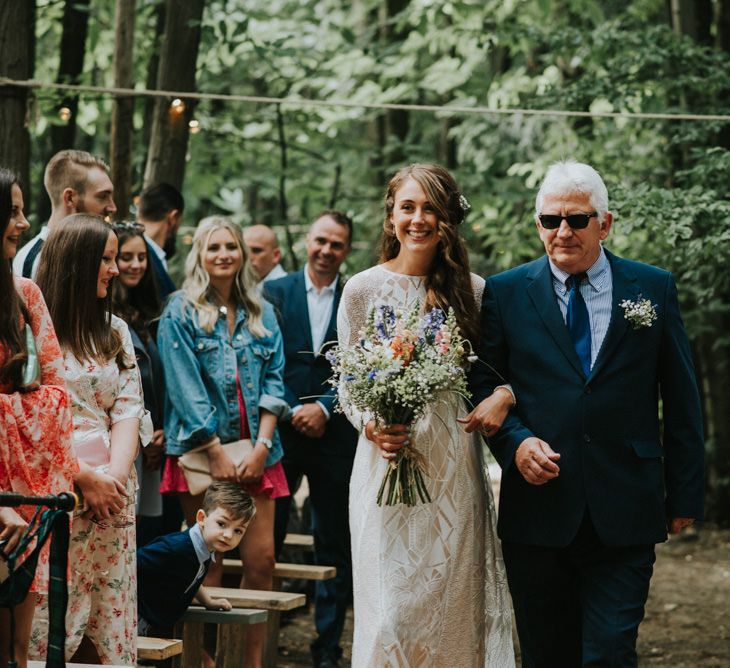 Wedding Ceremony | Bridal Entrance in Grace Loves Lace Gown | Outdoor Woodland Wedding at The Dreys in Kent | Fern Edwards Photography