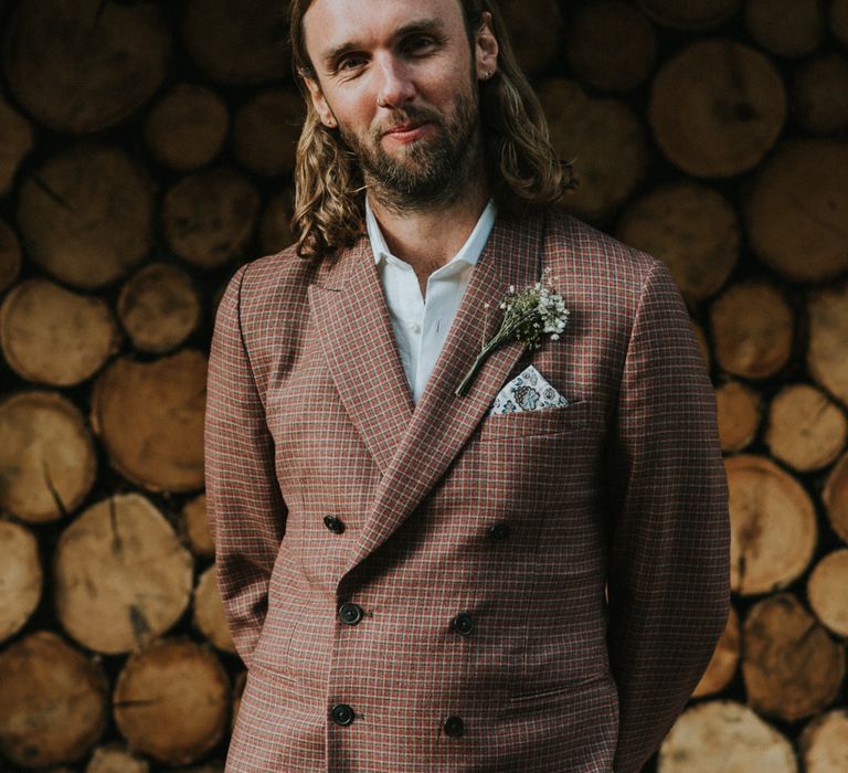 Groom in Brown Check Suit | Outdoor Woodland Wedding at The Dreys in Kent | Fern Edwards Photography