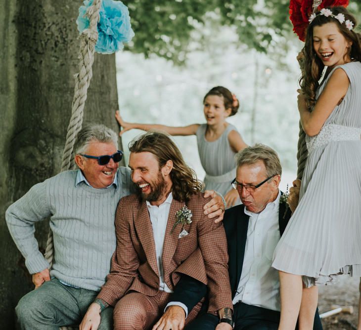 Wedding Guests | Groom in Check Suit | Outdoor Woodland Wedding at The Dreys in Kent | Fern Edwards Photography