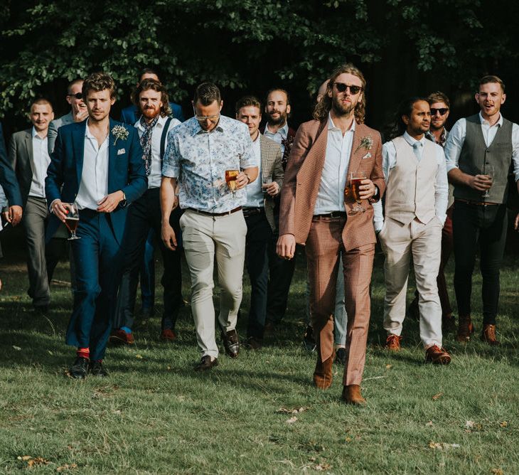 Groomsmen | Groom in Brown Check Suit | Outdoor Woodland Wedding at The Dreys in Kent | Fern Edwards Photography