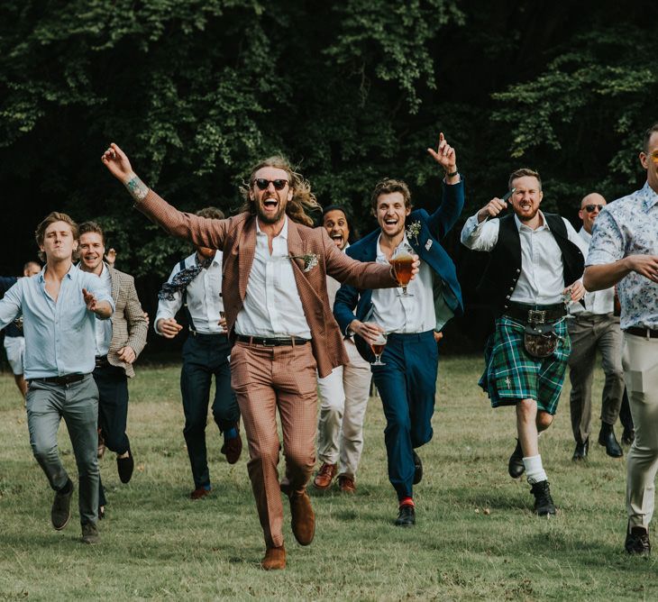 Groomsmen | Groom in Brown Check Suit | Outdoor Woodland Wedding at The Dreys in Kent | Fern Edwards Photography