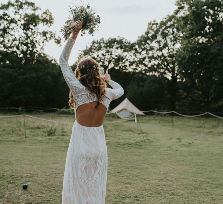 Boho Bride in Grace Loves Lace Gown | Outdoor Woodland Wedding at The Dreys in Kent | Fern Edwards Photography