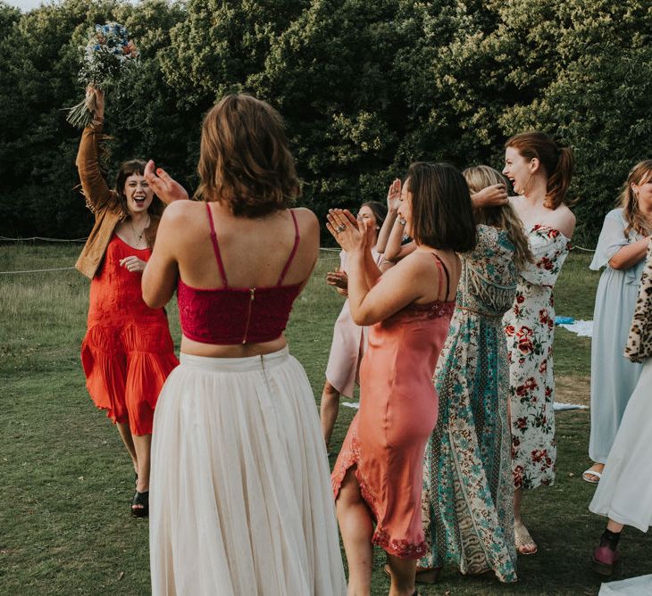 Bouquet Toss | Outdoor Woodland Wedding at The Dreys in Kent | Fern Edwards Photography