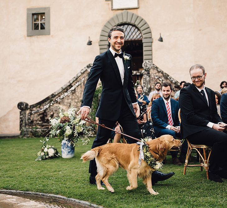 Groom & Pet Golden Retriever with Floral Collar