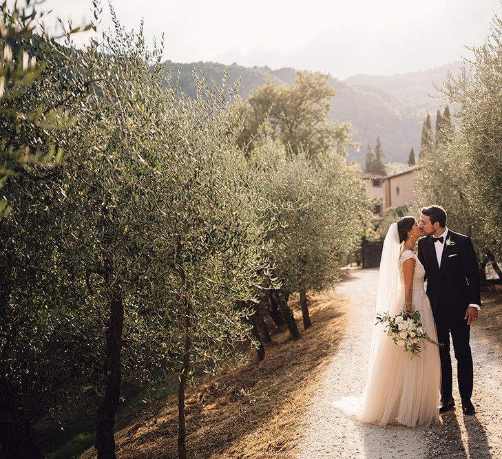 Bride & Groom Tuscan Olive Grove Sunset Portrait