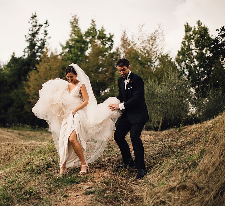 Bride in Customised David Fielden Wedding Dress and Groom in Cad & The Dandy Suit