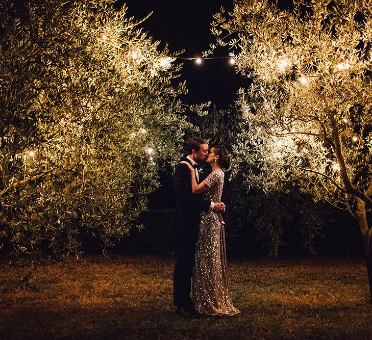 Bride in Sequin ASOS Dress & Groom in Cad & The Dandy Suit