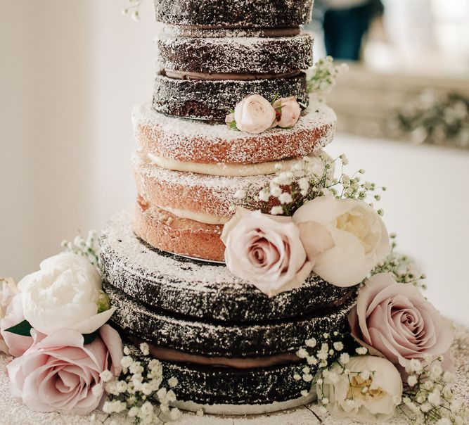 Naked Wedding Cake With Fresh Flowers // Elegant Wedding At Wasing Park With Bride In Embellished Temperley Bridal Gown With Fine Art Images From Grace And Blush Film By Mrs Mashup