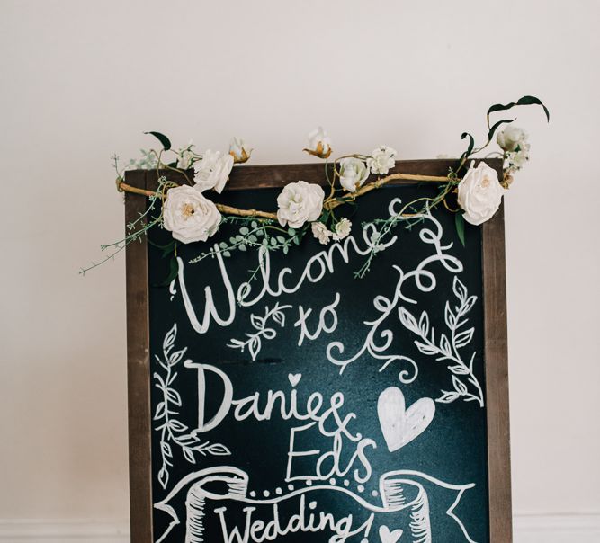 Chalkboard Welcome Sign For Wedding // Elegant Wedding At Wasing Park With Bride In Embellished Temperley Bridal Gown With Fine Art Images From Grace And Blush Film By Mrs Mashup