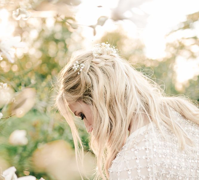 Loose Waves With Gypsophila For Bride // Elegant Wedding At Wasing Park With Bride In Embellished Temperley Bridal Gown With Fine Art Images From Grace And Blush Film By Mrs Mashup