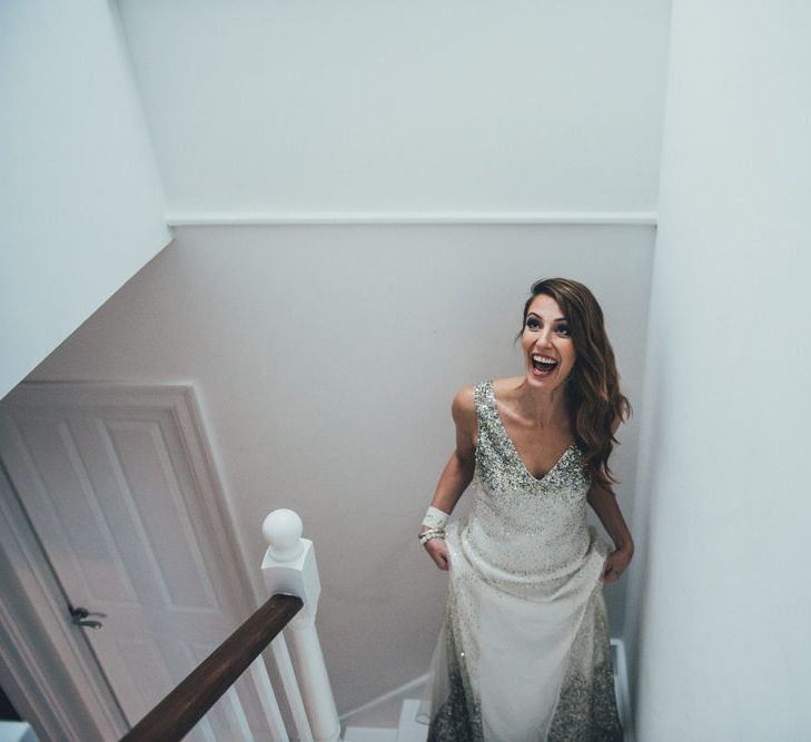 First Look | Bride in Sparkly Houghton Wedding Dress