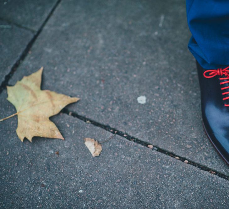 Stylish Groom Shoes with Red Laces