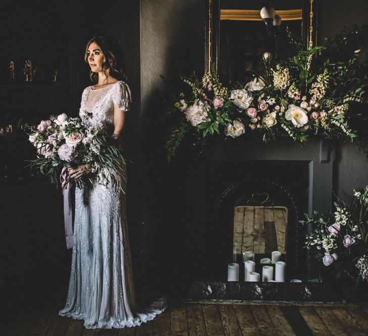 Jenny Packham Wedding Dress | Dark Hues For An Intimate Wedding Inspiration Shoot At The Green Man Winchester With Stationery By Geri Loves Emi And Images From Carrie Lavers Photography