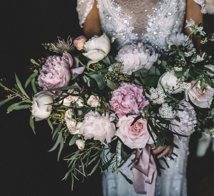 Peony Wedding Bouquet | Dark Hues For An Intimate Wedding Inspiration Shoot At The Green Man Winchester With Stationery By Geri Loves Emi And Images From Carrie Lavers Photography