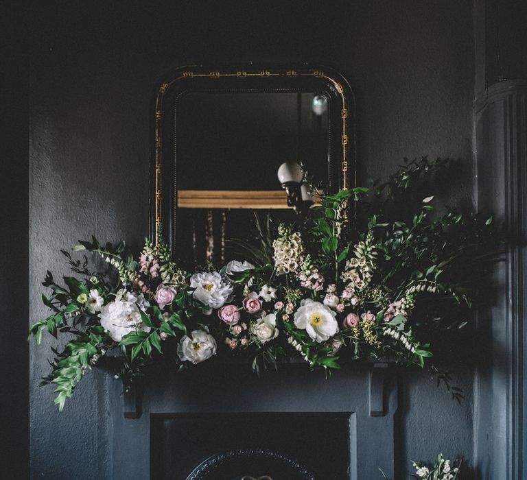 Floral Installation | Dark Hues For An Intimate Wedding Inspiration Shoot At The Green Man Winchester With Stationery By Geri Loves Emi And Images From Carrie Lavers Photography