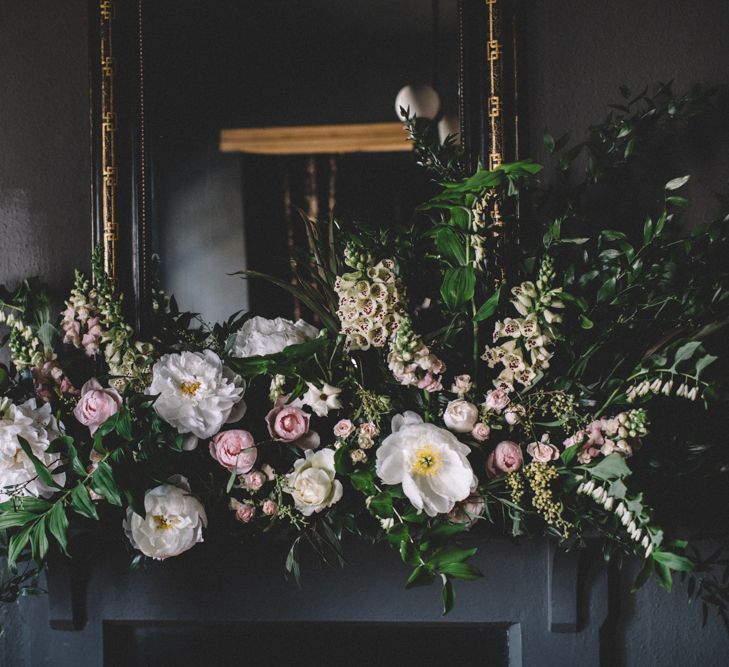 Floral Installation | Dark Hues For An Intimate Wedding Inspiration Shoot At The Green Man Winchester With Stationery By Geri Loves Emi And Images From Carrie Lavers Photography