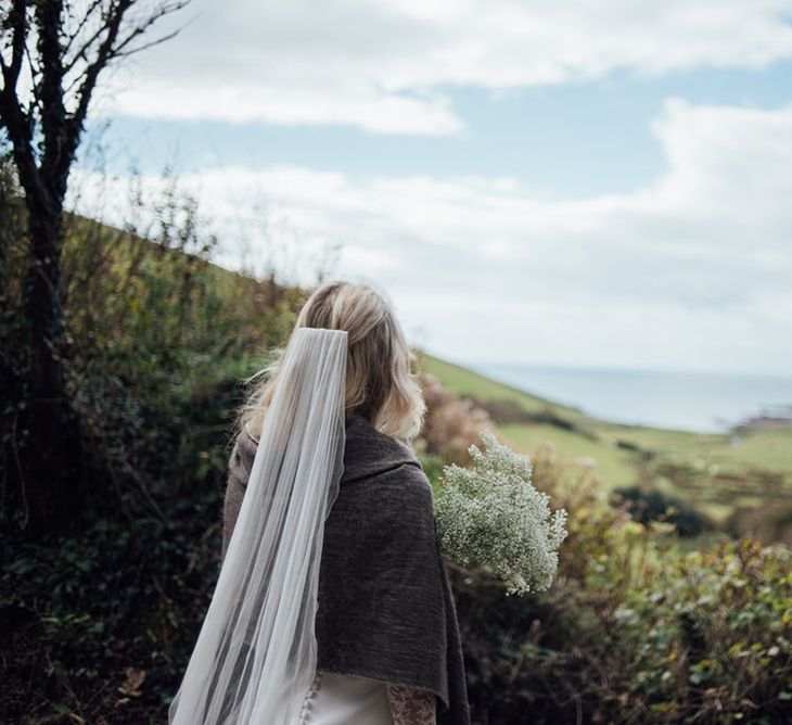 Intimate Beach Elopement In Devon With Bride In Bespoke Dress & Images By Liberty Pearl Photography