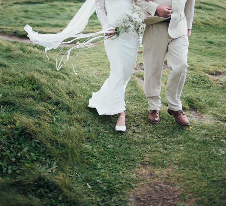 Intimate Beach Elopement In Devon With Bride In Bespoke Dress & Images By Liberty Pearl Photography