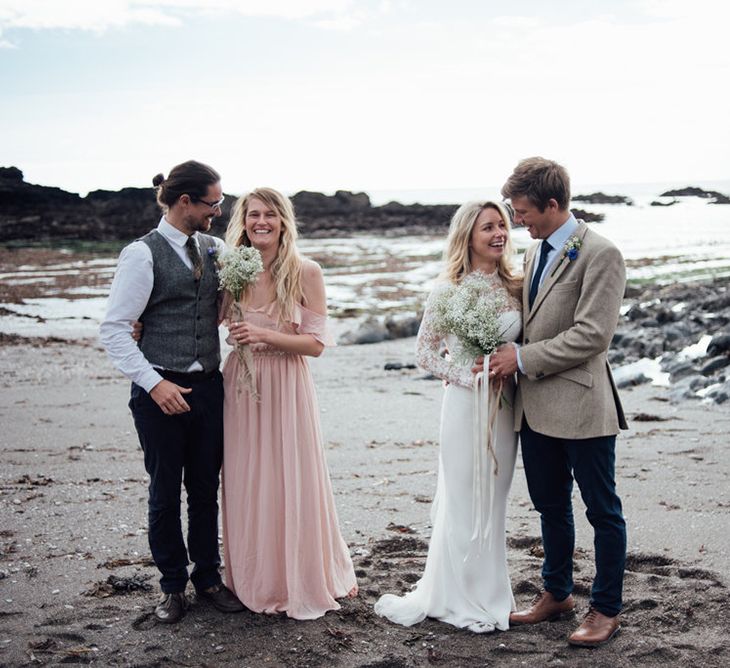 Intimate Beach Elopement In Devon With Bride In Bespoke Dress & Images By Liberty Pearl Photography