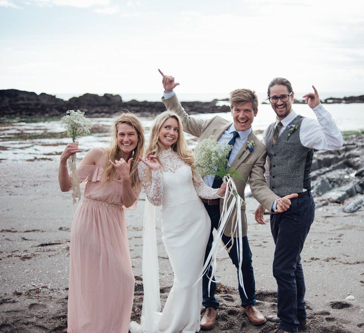 Intimate Beach Elopement In Devon With Bride In Bespoke Dress & Images By Liberty Pearl Photography