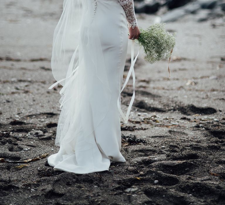 Intimate Beach Elopement In Devon With Bride In Bespoke Dress & Images By Liberty Pearl Photography