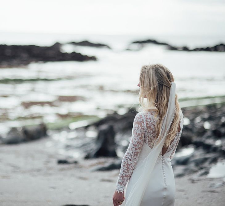 Intimate Beach Elopement In Devon With Bride In Bespoke Dress & Images By Liberty Pearl Photography