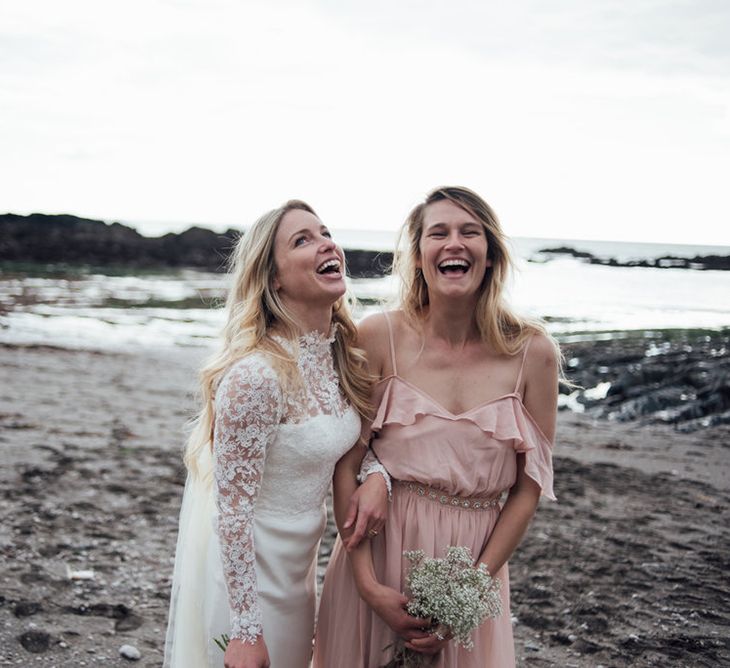 Intimate Beach Elopement In Devon With Bride In Bespoke Dress & Images By Liberty Pearl Photography