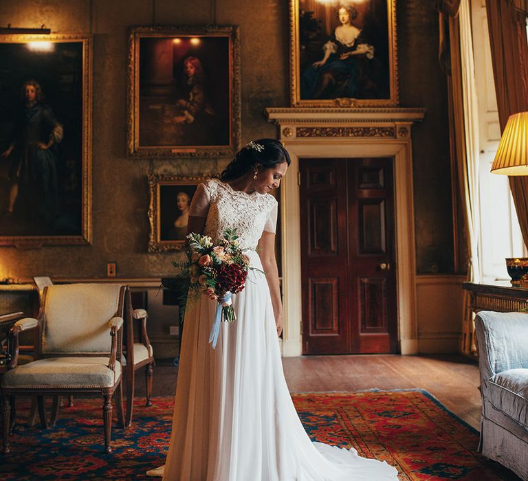 Bride in Etsy Bridal Gown & Autumnal Bouquet