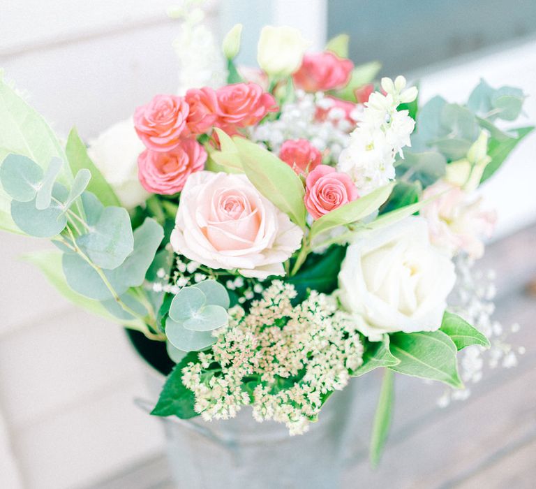 Bucket of Peach Flowers