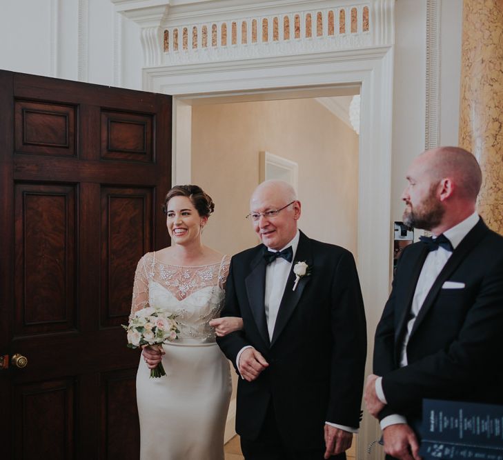 Classic Black Tie Wedding With Bride In Maggie Sottero Embellished Jacket Navy & Gold Colour Palette At Rockbeare Manor With Images By Kate Gray Photography