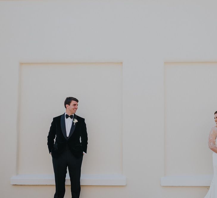 Classic Black Tie Wedding With Bride In Maggie Sottero Embellished Jacket Navy & Gold Colour Palette At Rockbeare Manor With Images By Kate Gray Photography