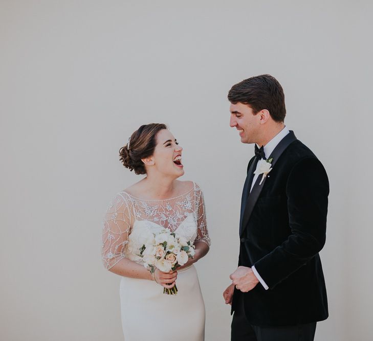 Classic Black Tie Wedding With Bride In Maggie Sottero Embellished Jacket Navy & Gold Colour Palette At Rockbeare Manor With Images By Kate Gray Photography