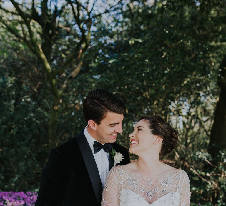 Classic Black Tie Wedding With Bride In Maggie Sottero Embellished Jacket Navy & Gold Colour Palette At Rockbeare Manor With Images By Kate Gray Photography