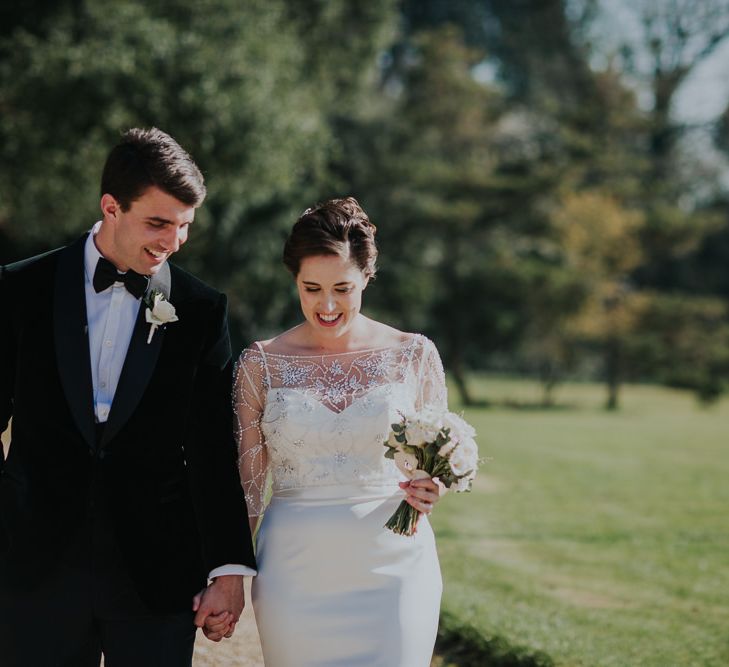 Classic Black Tie Wedding With Bride In Maggie Sottero Embellished Jacket Navy & Gold Colour Palette At Rockbeare Manor With Images By Kate Gray Photography