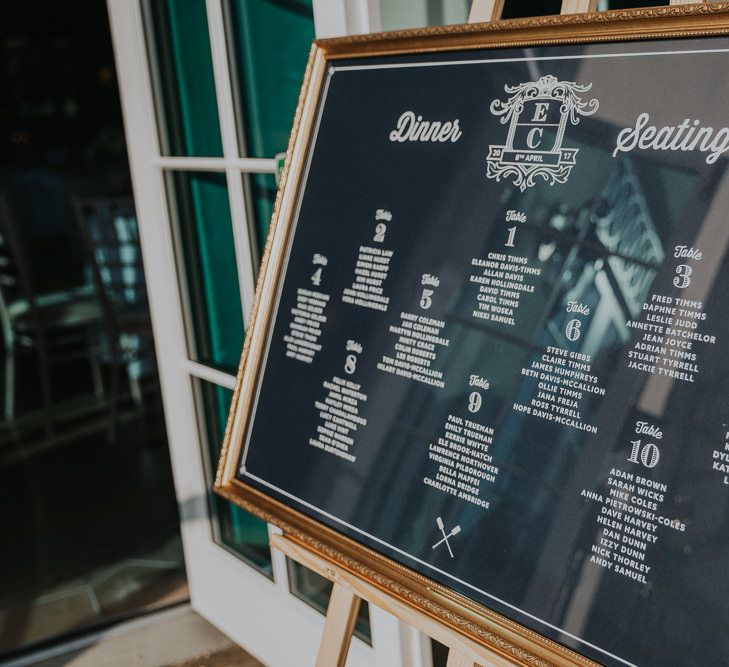 Elegant Navy & Gold Table Plan For Wedding