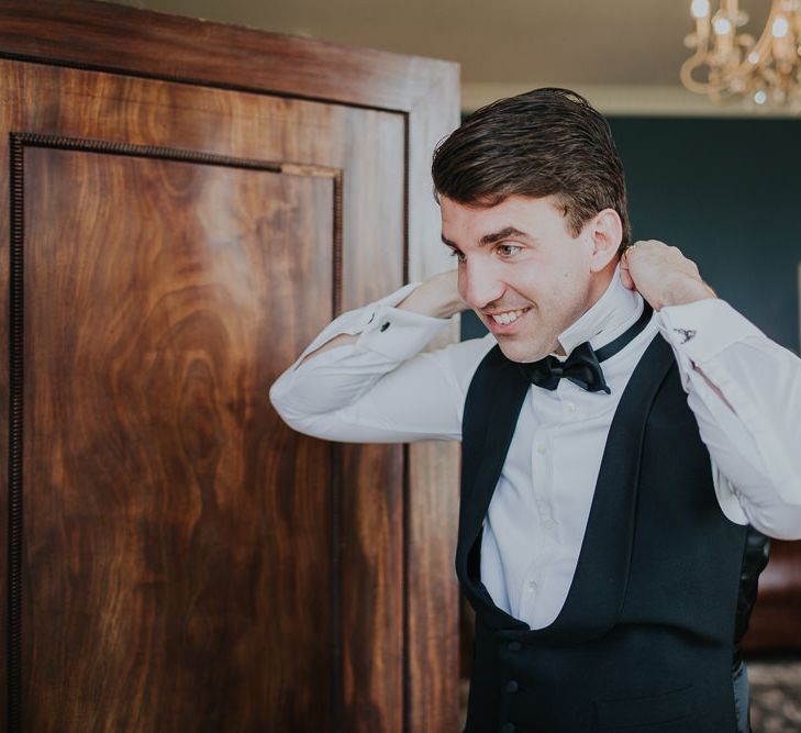 Classic Black Tie Wedding With Bride In Maggie Sottero Embellished Jacket Navy & Gold Colour Palette At Rockbeare Manor With Images By Kate Gray Photography