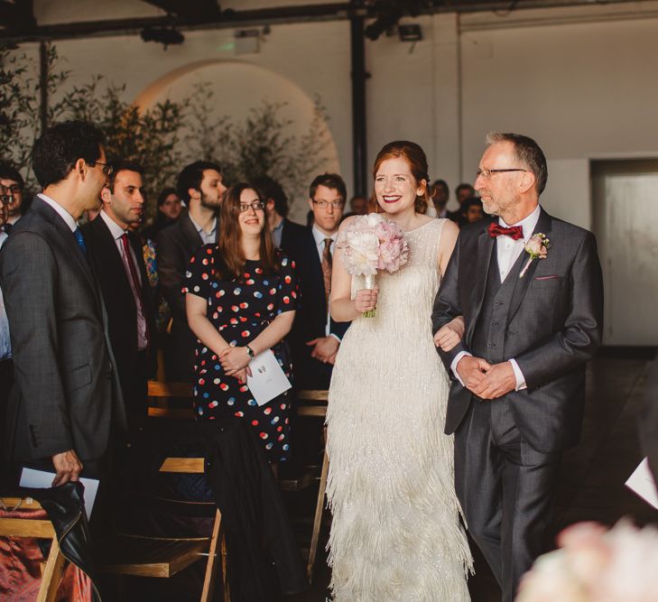 Elegant Wedding Trinity Buoy Wharf Foliage Installation & Festoon Light Decor With Bride In 20s Inspired Gown By Poppy Perspective Images Frances Sales