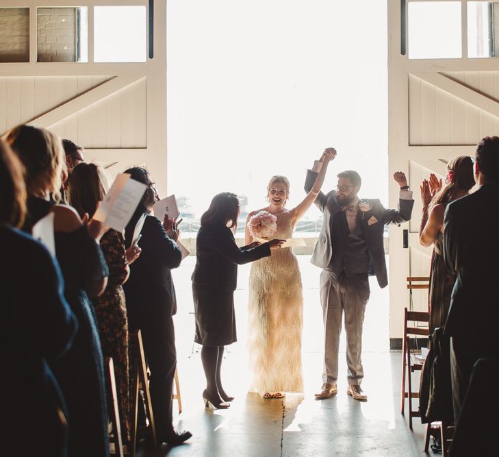 Elegant Wedding Trinity Buoy Wharf Foliage Installation & Festoon Light Decor With Bride In 20s Inspired Gown By Poppy Perspective Images Frances Sales