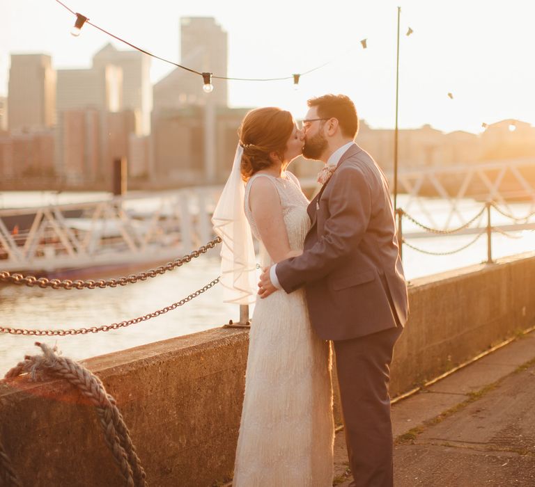 Elegant Wedding Trinity Buoy Wharf Foliage Installation & Festoon Light Decor With Bride In 20s Inspired Gown By Poppy Perspective Images Frances Sales